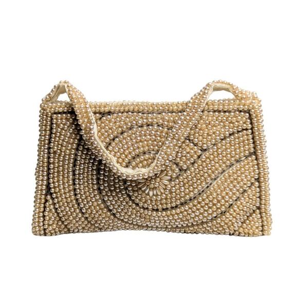 Vintage Mini Pearl Champagne Evening Handbag - Picture 2 of 6